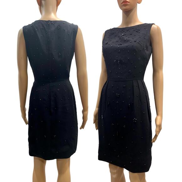 60s Black Beaded Cocktail Dress | Mid Century MOD Wiggle Dress LBD| Fits XS/S - Picture 8 of 12